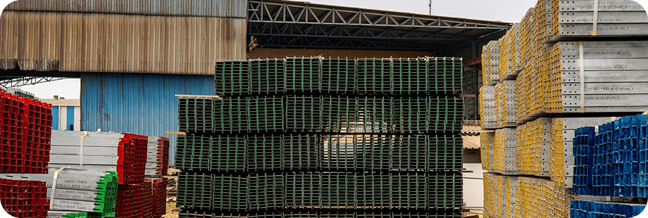 Stacked warehouse materials and industrial storage racks