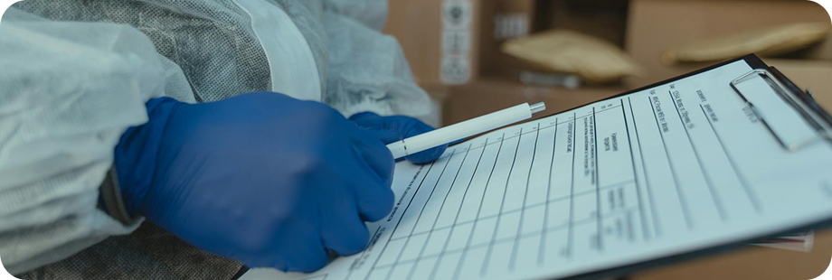 Customs documentation being reviewed on a clipboard