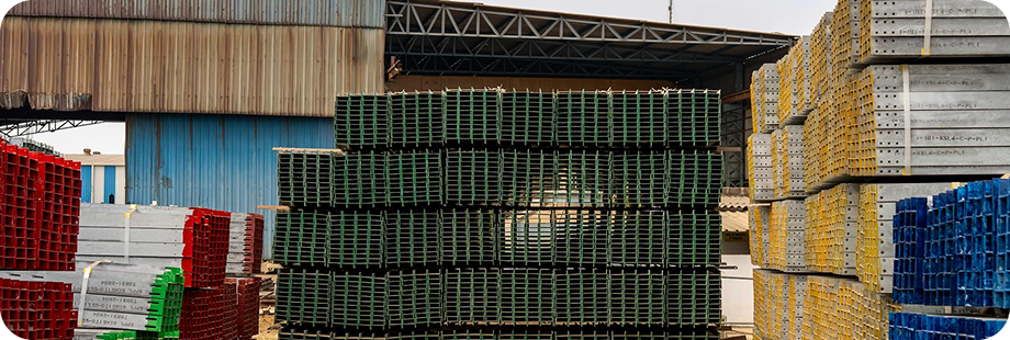 Stacked warehouse materials and industrial storage racks